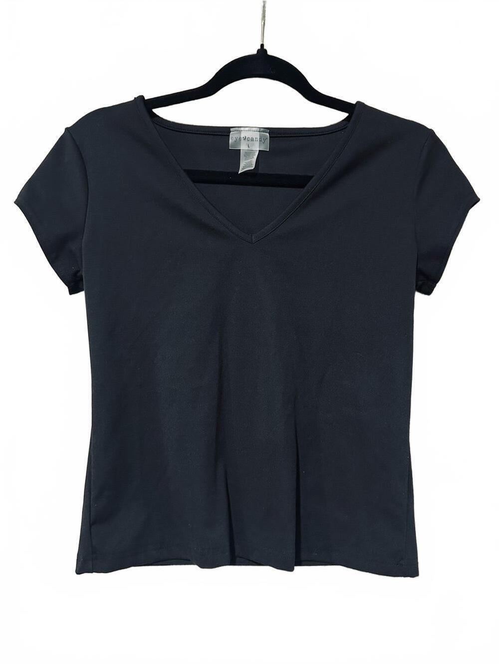 eye candy Black V-Neck Short Sleeve Top